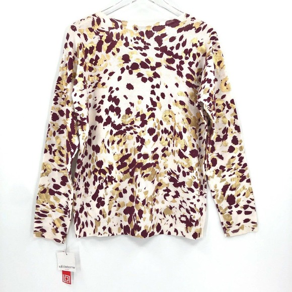 NEW LIZ CLAIBORNE Womens Metallic Splatter Paint Animal Print Sweater Sz Small - Picture 3 of 5